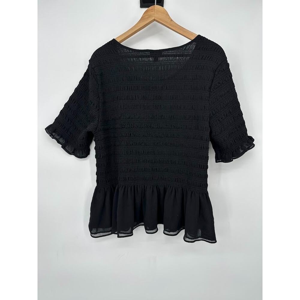 Torrid Babydoll Top Womens Plus Size 2X Black Smocked Peplum Short Sleeve Whimsy - Picture 4 of 7